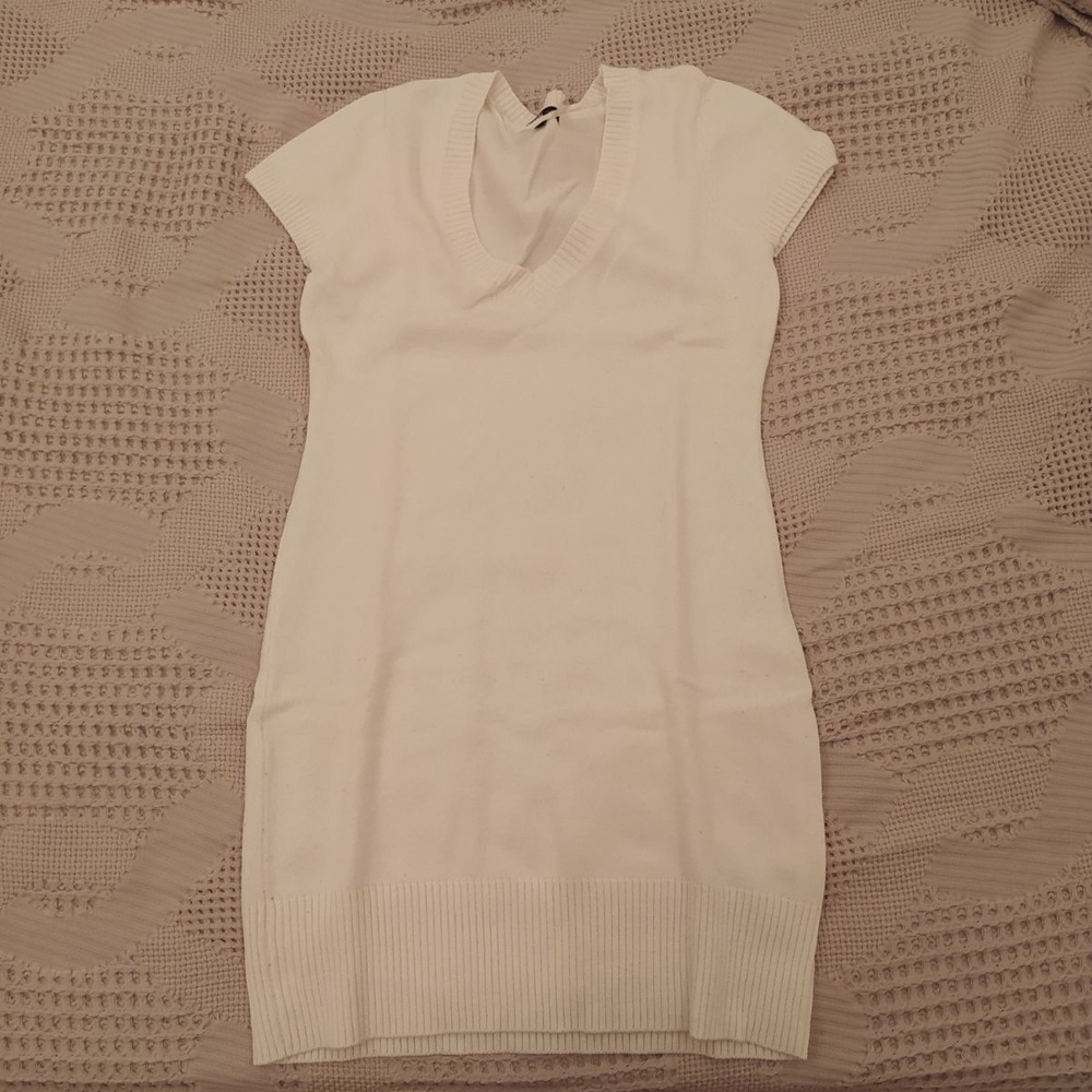 Sweater Dress Women's White V-Neck